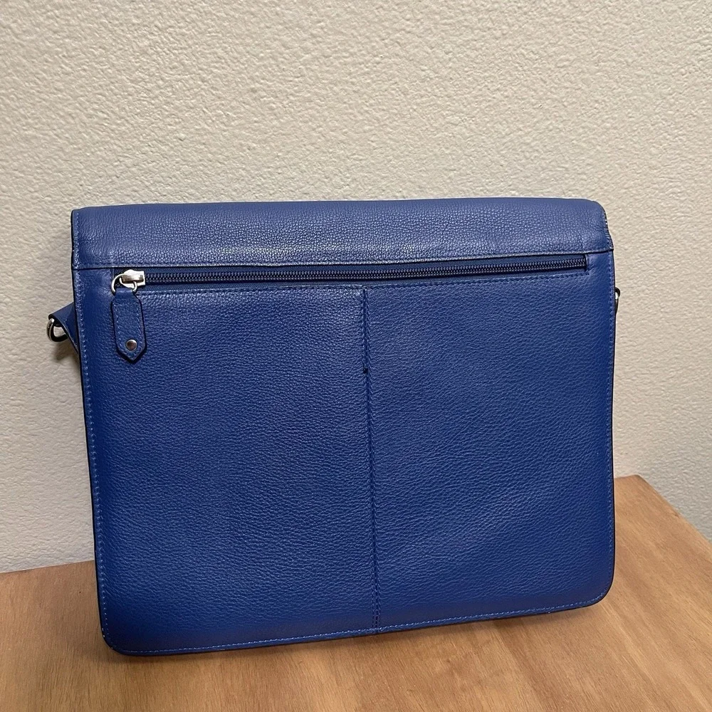 Lavenger Pebbled Leather Messenger Laptop Bag Cobalt Blue  Magnetic Closure EUC